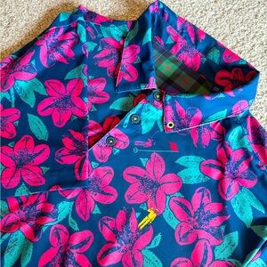 William Murray Golf Men’s Polo Shirt Remastered Navy Pink Floral Size Large